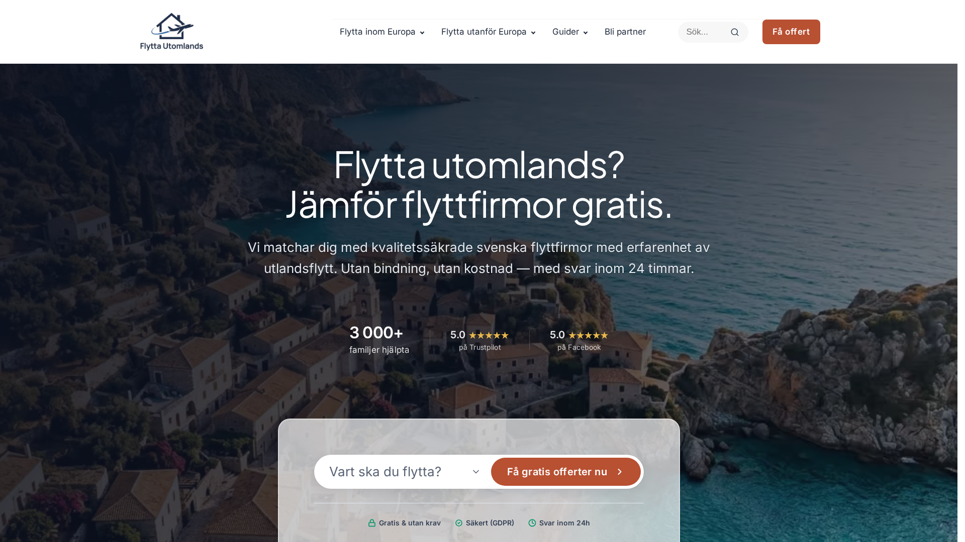Skärmavbild av Flyttautomlands webbplats på en laptop